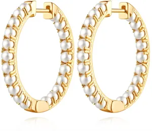 Pearl Earrings for Women Gold Pearl Earrings Hoop Earring for Women 14K Gold Hoop Earring Huggie Hoops 20/30mm