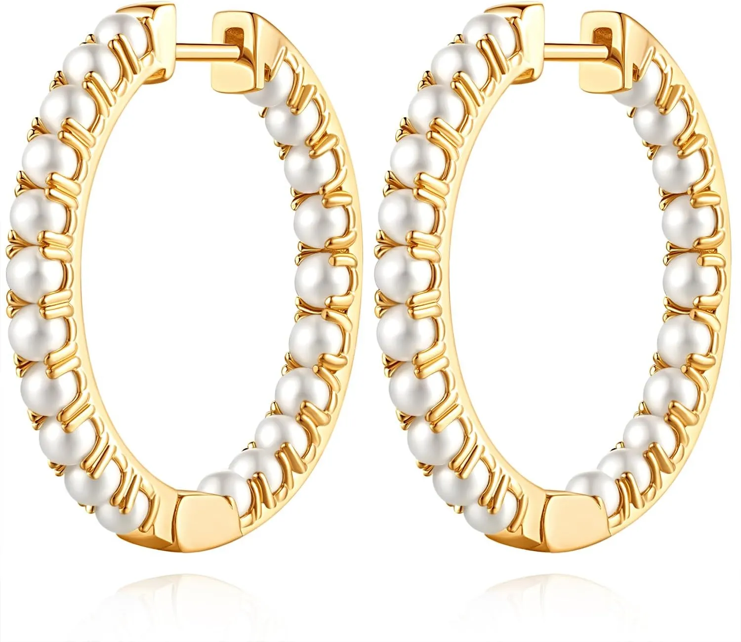 Pearl Earrings for Women Gold Pearl Earrings Hoop Earring for Women 14K Gold Hoop Earring Huggie Hoops 20/30mm