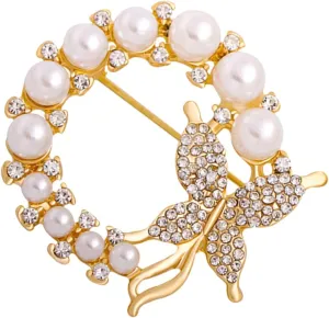 Pearls and Butterfly Decor Sweater Butterfly Brooch Rhinestone Flower Pin