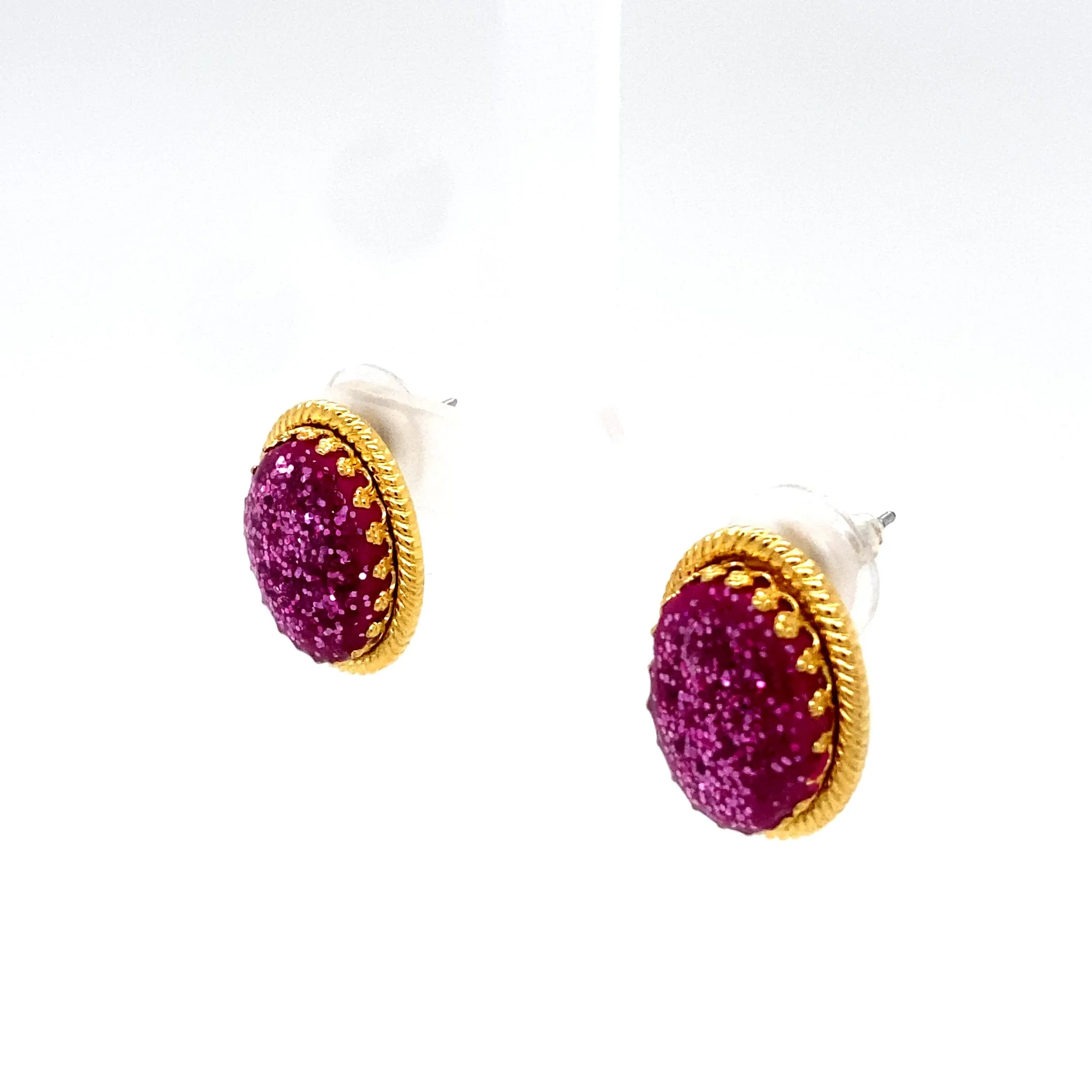 Pink & Gold Stud Earrings With Holiday Detail Medium