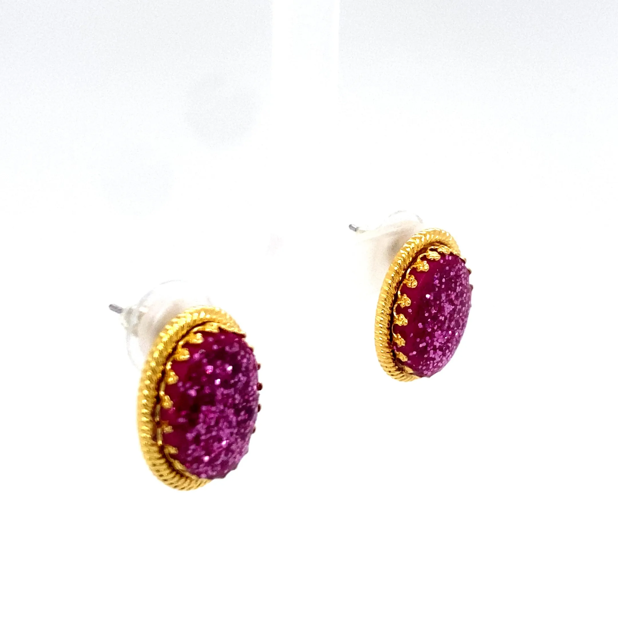 Pink & Gold Stud Earrings With Holiday Detail Medium