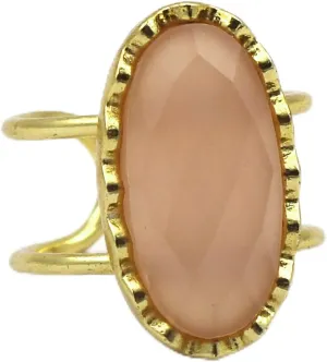 Pink Chalcedony Handmade Single Stone Rings Oval Shape Gold Plated Gemstone Adjustable Rings Jewelry