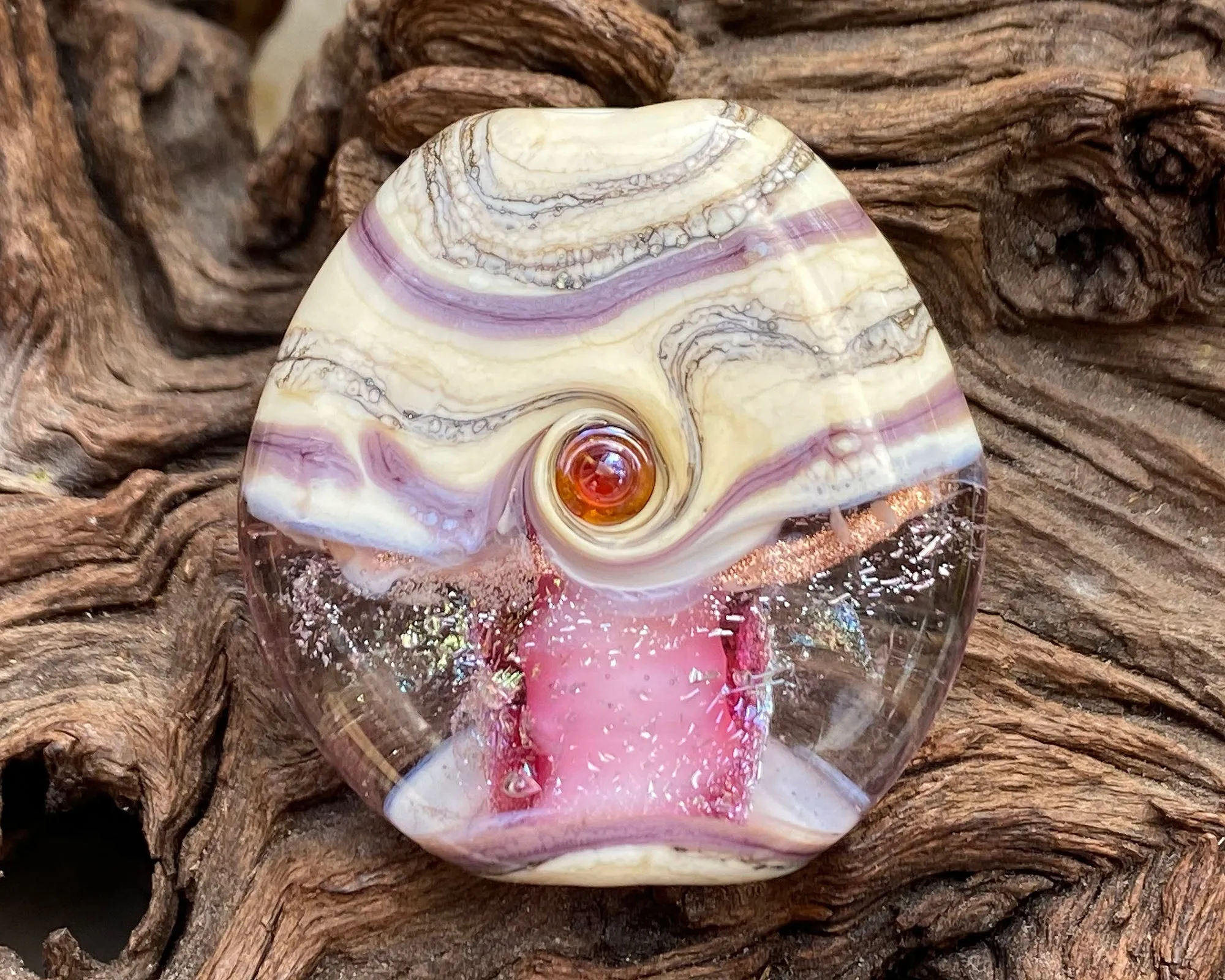 Pink Organic Lampwork Focal Bead SRA