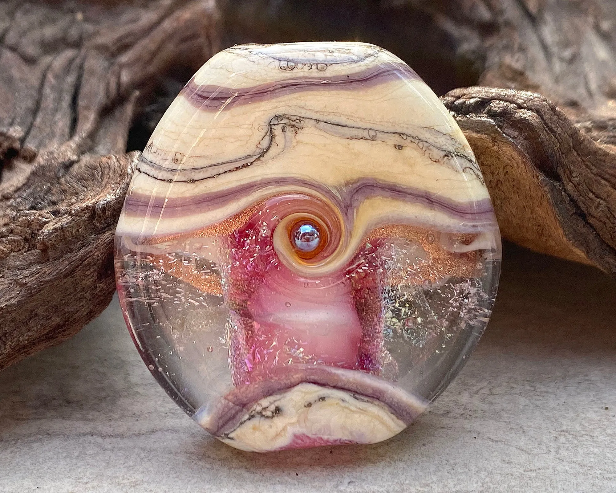 Pink Organic Lampwork Focal Bead SRA