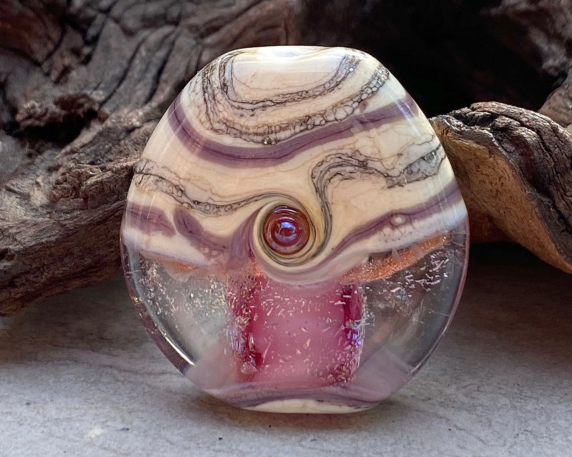 Pink Organic Lampwork Focal Bead SRA