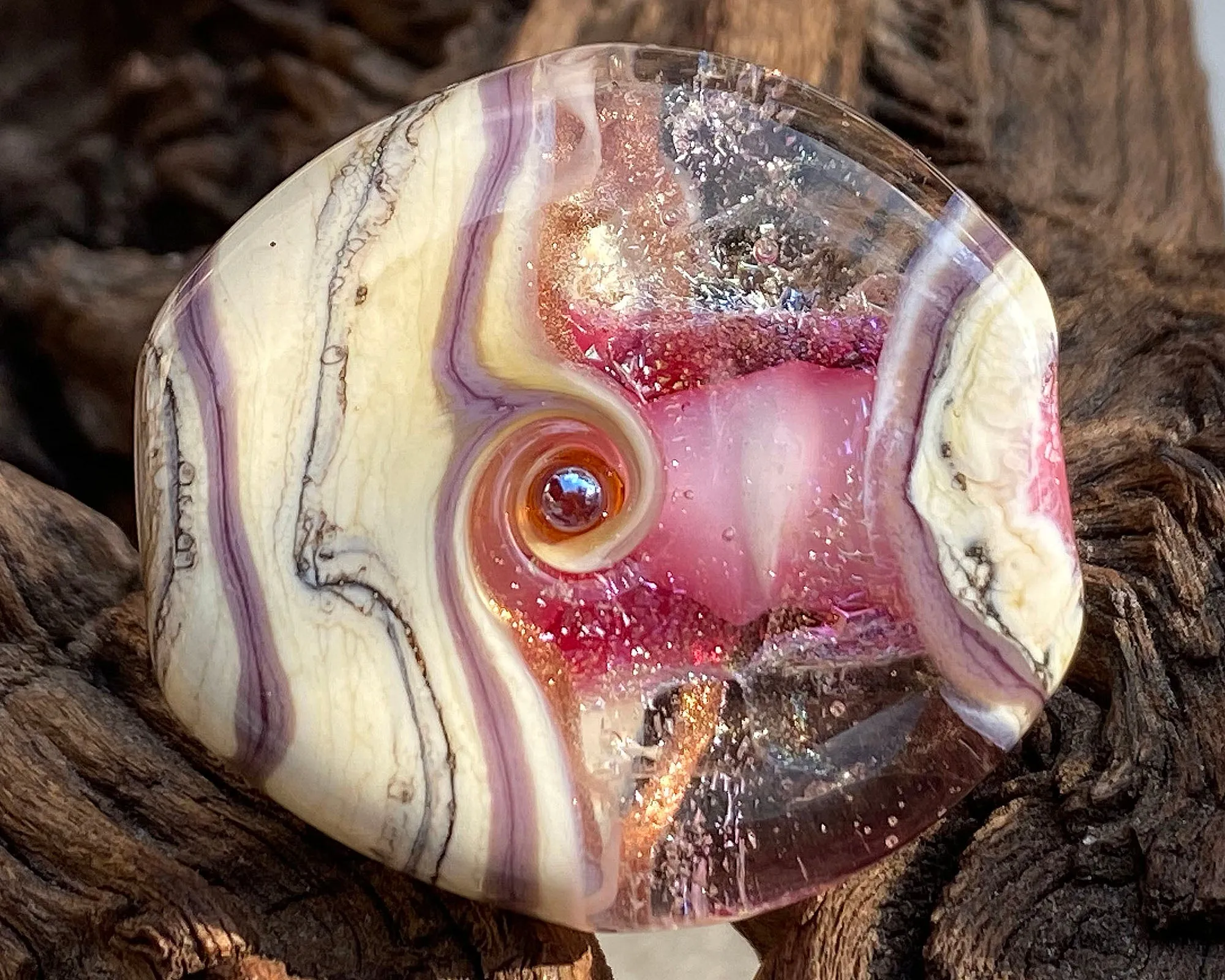 Pink Organic Lampwork Focal Bead SRA