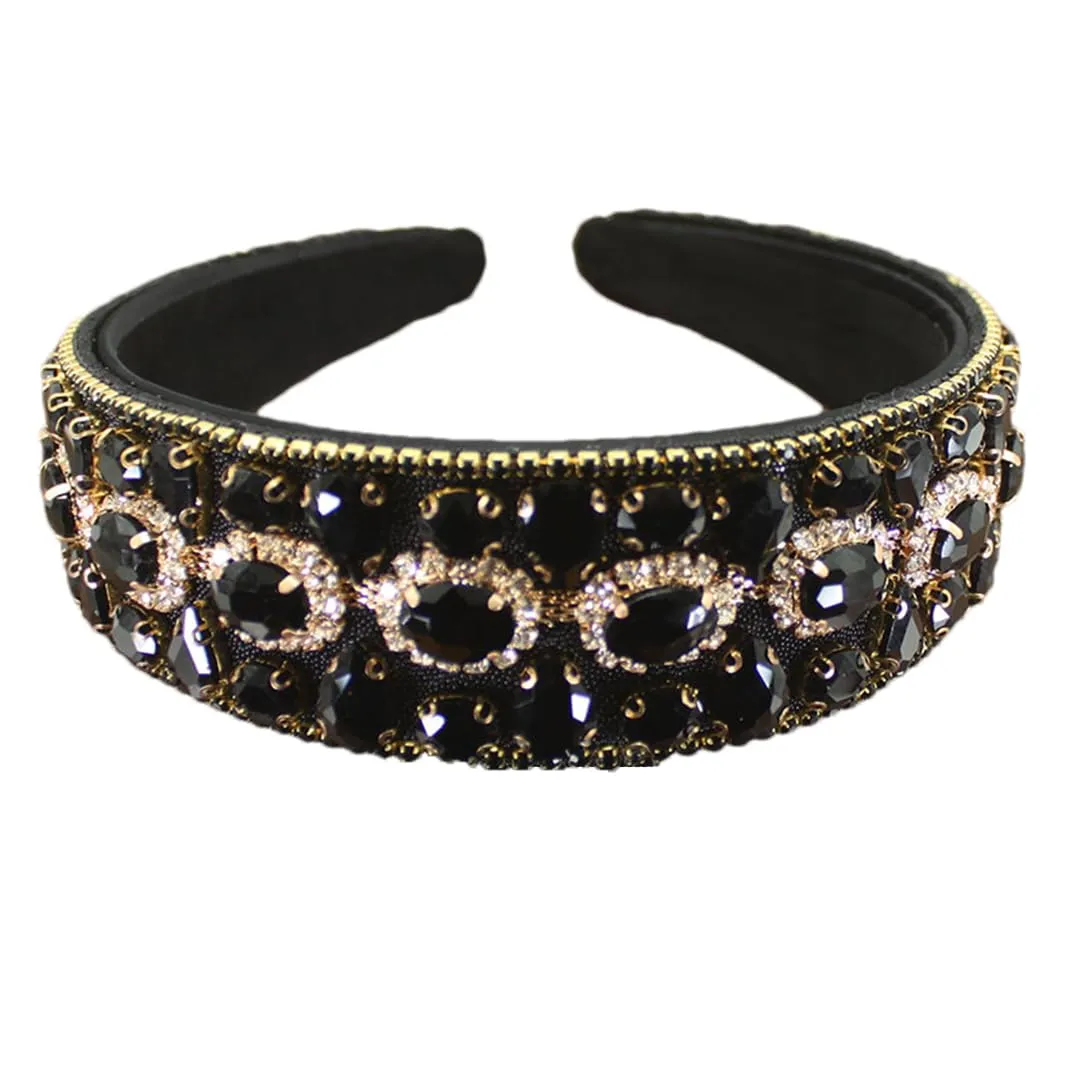 Pulcykp Baroque Rhinestone Hairband Hair Accessories Wide Band Headband For Women Girls Wedding Party black