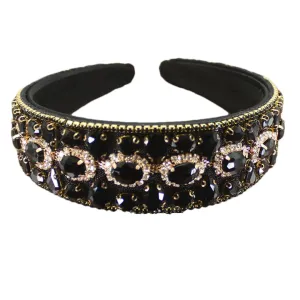 Pulcykp Baroque Rhinestone Hairband Hair Accessories Wide Band Headband For Women Girls Wedding Party black