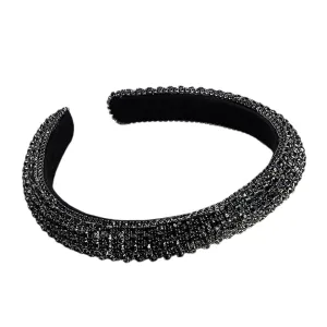 Pulcykp Baroque Rhinestone Sponge Headband Hair Accessories Women Shiny Hairbands Hair Hoop Headwear All Black