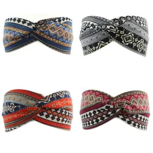 Qhome 4 Pack Women Cotton Elastic Bohemian Turban Headbands Twisted Head Band Headband Headwear Hairbands Bows Girls Hair Accessories