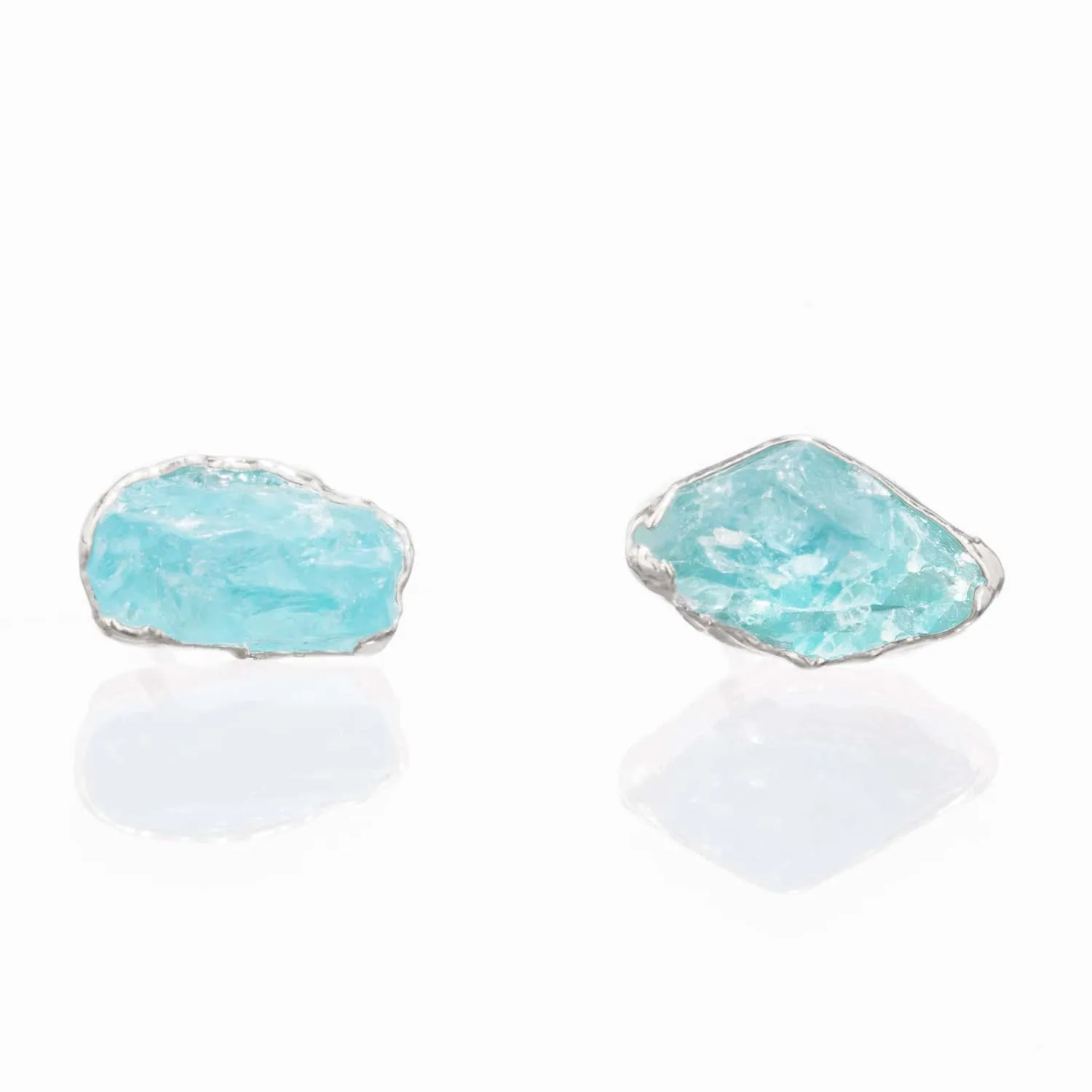 Raw Apatite Stud Earrings in Sterling Silver