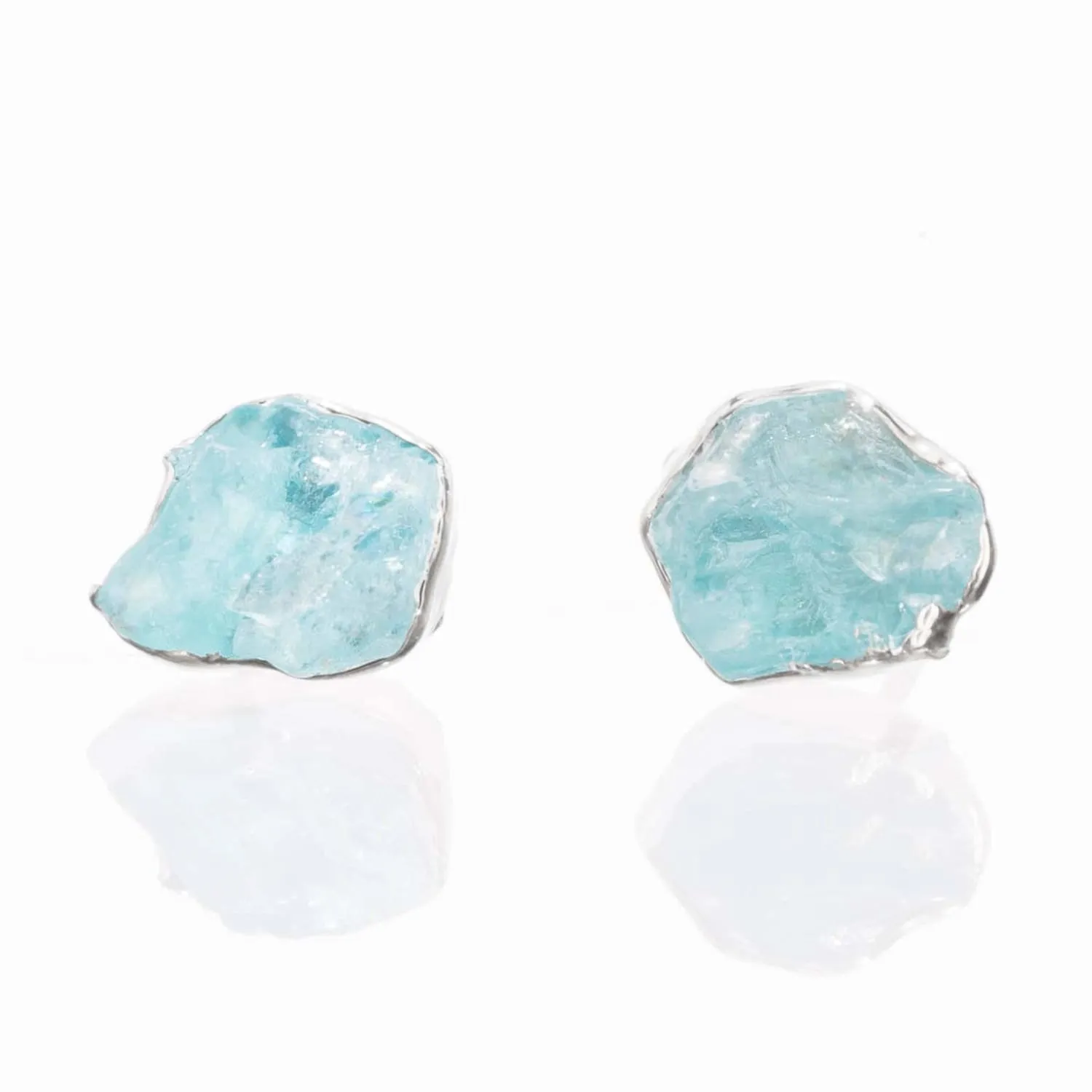 Raw Apatite Stud Earrings in Sterling Silver