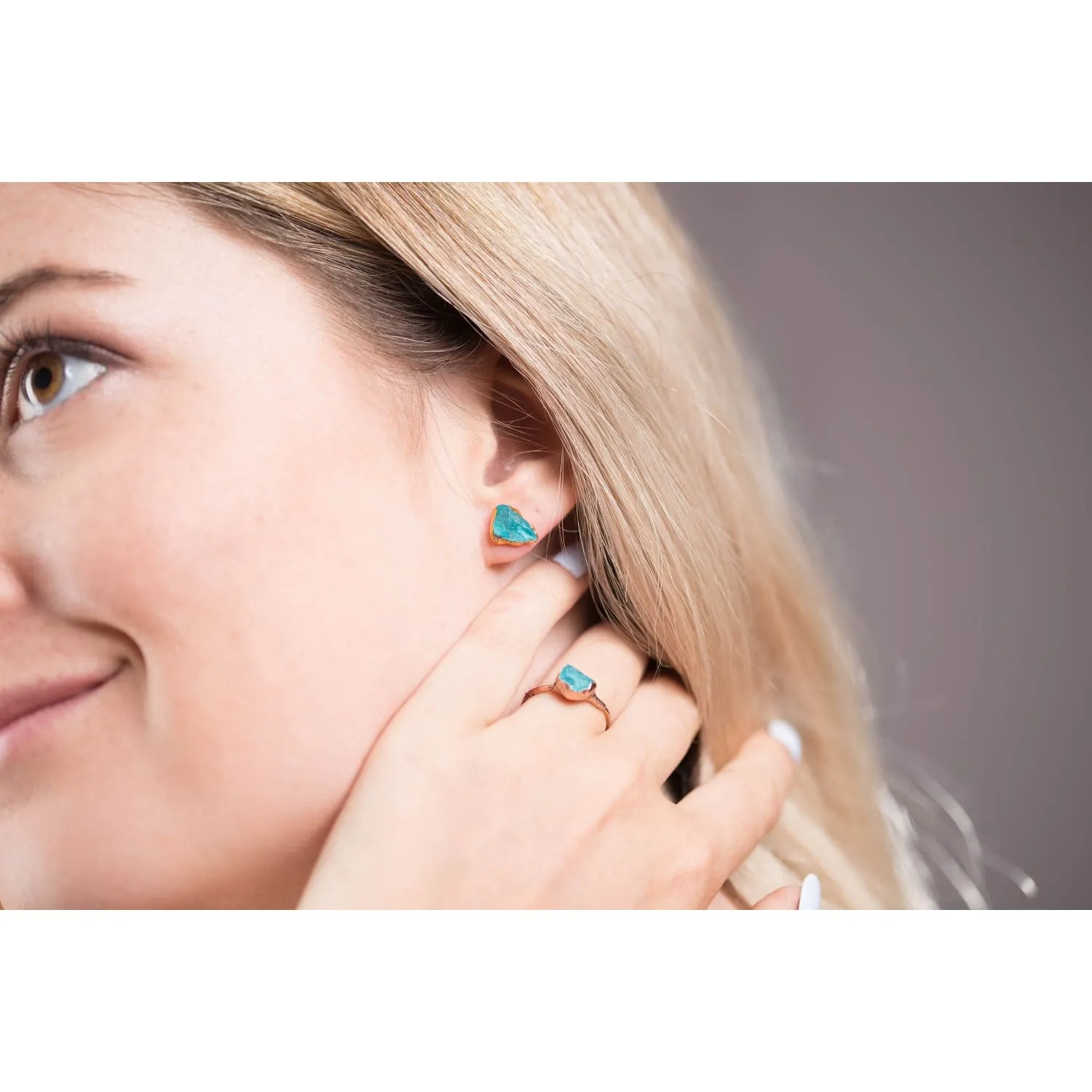 Raw Apatite Stud Earrings in Sterling Silver
