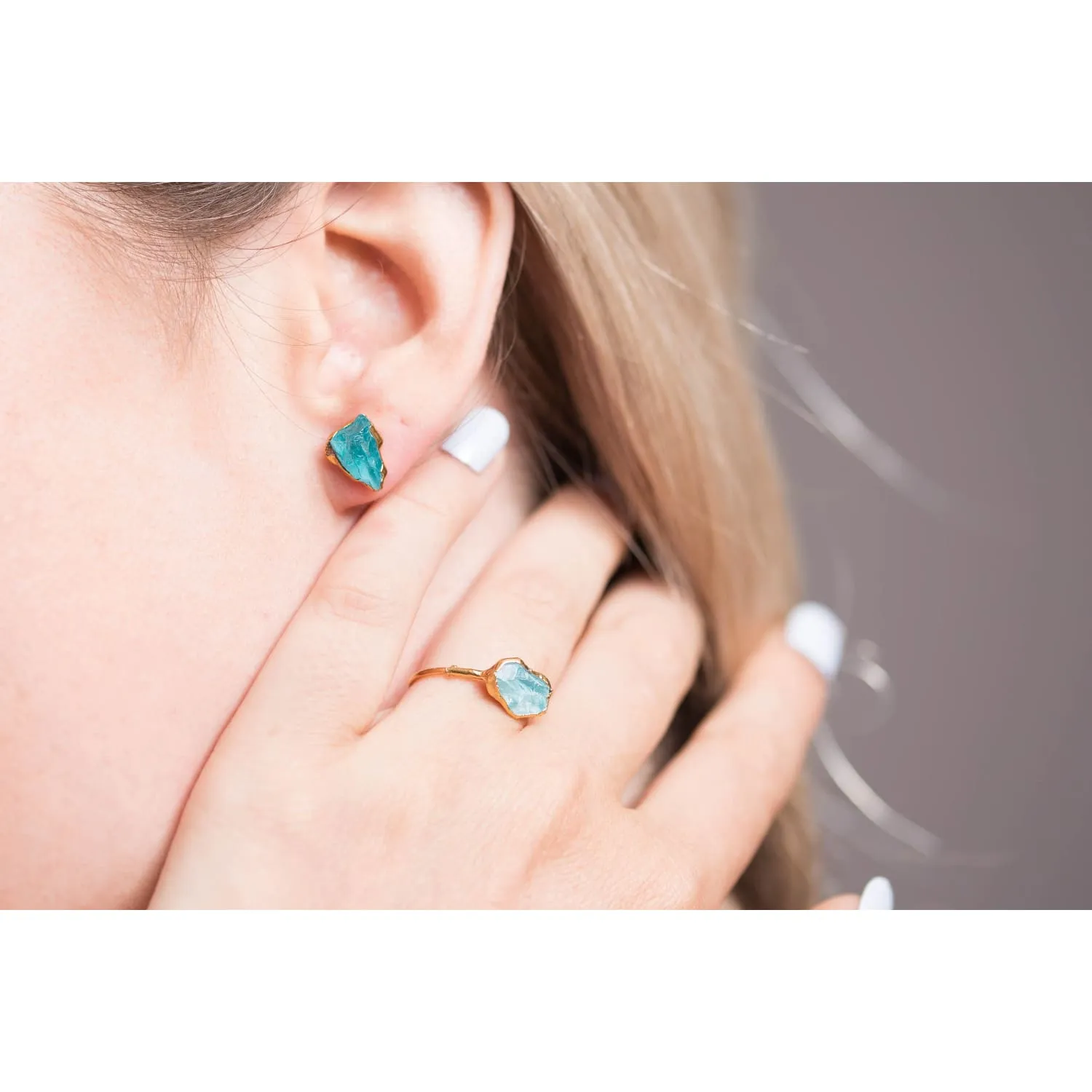 Raw Apatite Stud Earrings in Sterling Silver