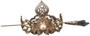 Retro Chinese Hair Crown Golden Alloy Tiaras And Crowns Pearl Headbands With Hair Sticks Vintage Hair Jewelry For Men Women