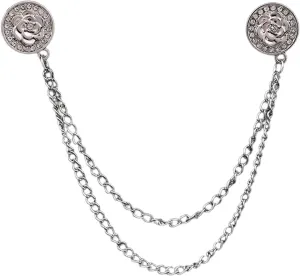 Retro Silver Plated Chain Crystal Rose Flower Brooches Collar Pins Rhinestone With Hanging Chain Suit Shirt Floral Lapel Brooch Pin Fashion Jewelry for Men