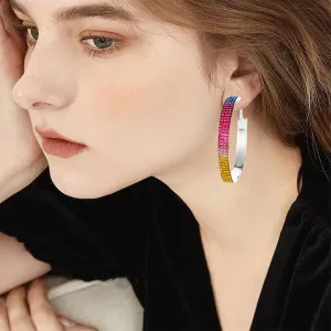 Rhinestone Hoop Earrings for Women Gold Plated Huggie Big Thick Earrings Sparkly Prom Wedding Jewelry