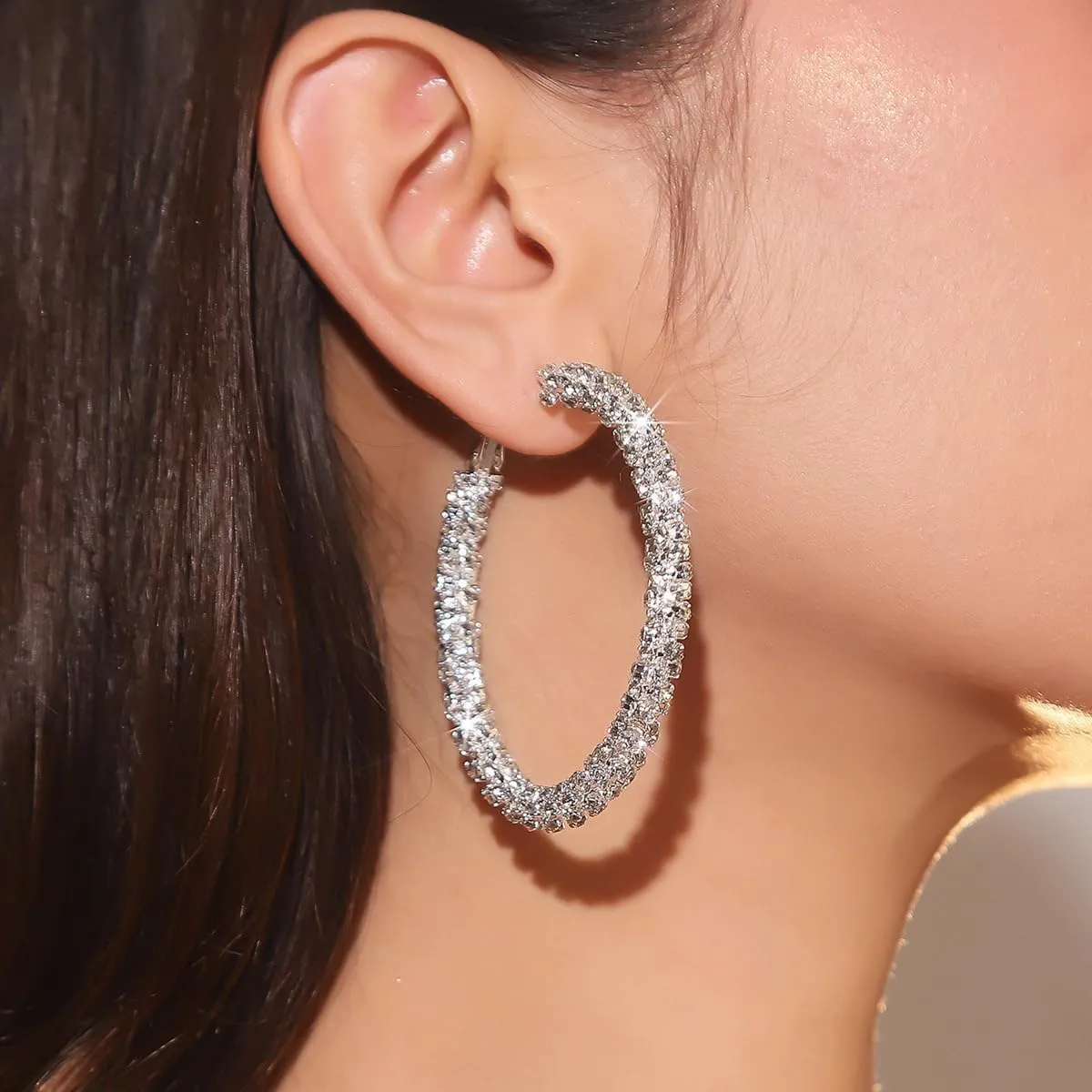 Rhinestone Hoop Earrings Trendy Earrings for Women 2025 Prom Dresses 2025 Big/Large Hoop Earrings Sparkly Glitter Hoops Earring Wedding Prom Formal Jewelry Gifts