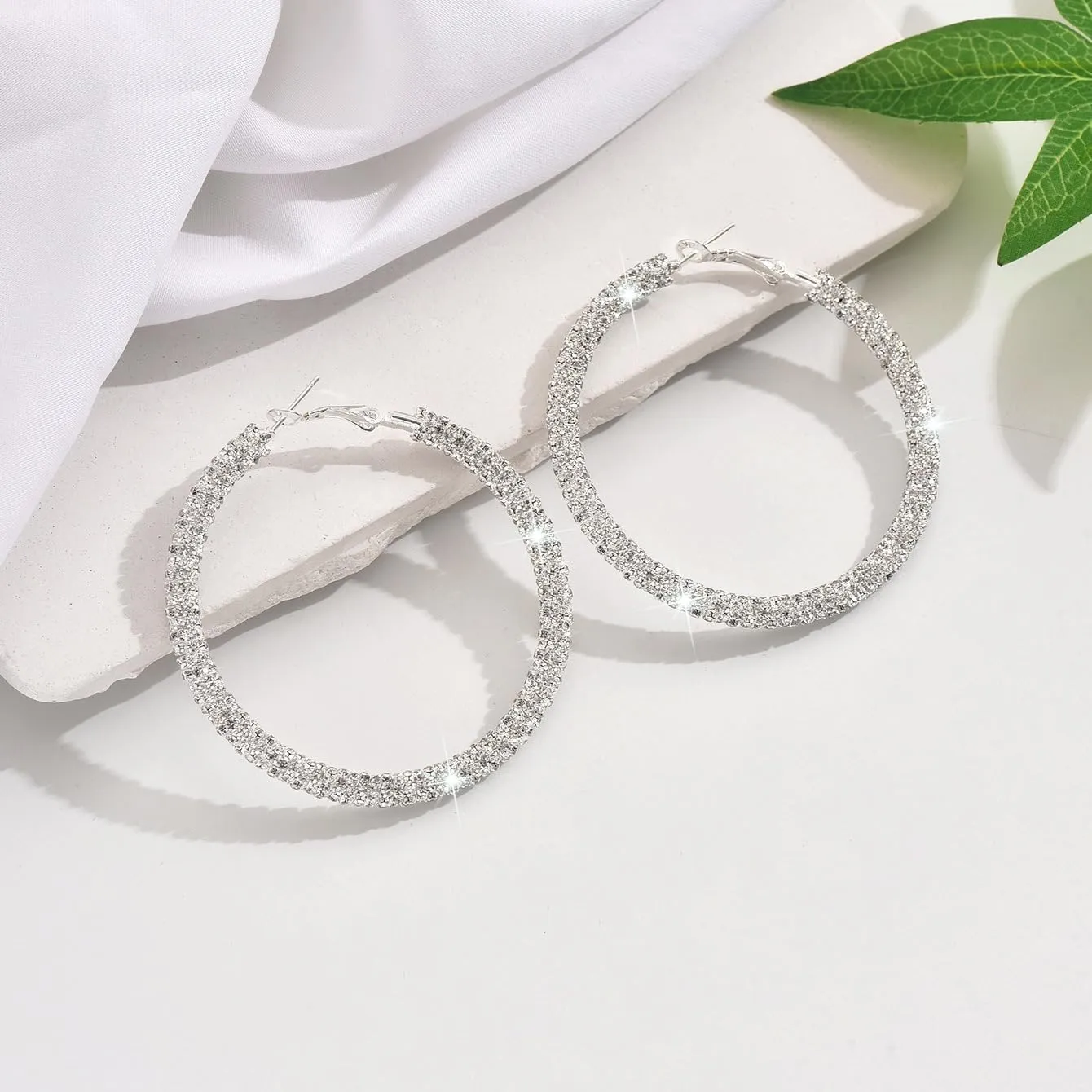 Rhinestone Hoop Earrings Trendy Earrings for Women 2025 Prom Dresses 2025 Big/Large Hoop Earrings Sparkly Glitter Hoops Earring Wedding Prom Formal Jewelry Gifts