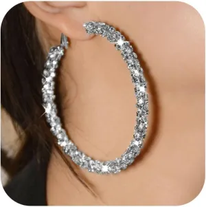 Rhinestone Hoop Earrings Trendy Earrings for Women 2025 Prom Dresses 2025 Big/Large Hoop Earrings Sparkly Glitter Hoops Earring Wedding Prom Formal Jewelry Gifts