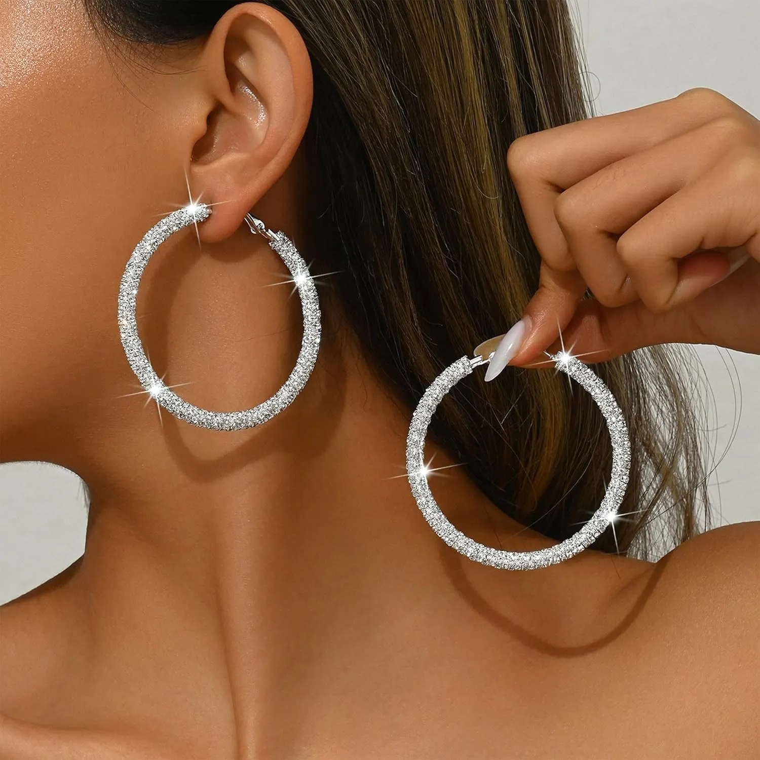 Rhinestone Hoop Earrings Trendy Earrings for Women 2025 Prom Dresses 2025 Big/Large Hoop Earrings Sparkly Glitter Hoops Earring Wedding Prom Formal Jewelry Gifts