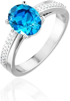 Ring for Womens 925 Sterling Silver Swiss Blue Topaz Gemstone Ring Rhodium Plated 2.1 Carat Band Oval White Topaz Ring Jewelry Gift for Engagement Wedding, Size 8