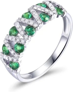Rings For Women, 14K White Gold Rings - Emerald Ring/Sapphire Ring/Ruby Ring With Diamond, Natural Genuine Green/Blue/Red Gemstone Rings & Real Diamond Ring For Couple Engagement Ring