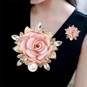 Rose Brooch for Women Elegant Pearl Flower Brooches Handmade Crystal Pearl Pins Fabric Flower Lapel Pin Dress Suit Accessories Wedding Bridal Bouquet Brooch Pin Hairpin