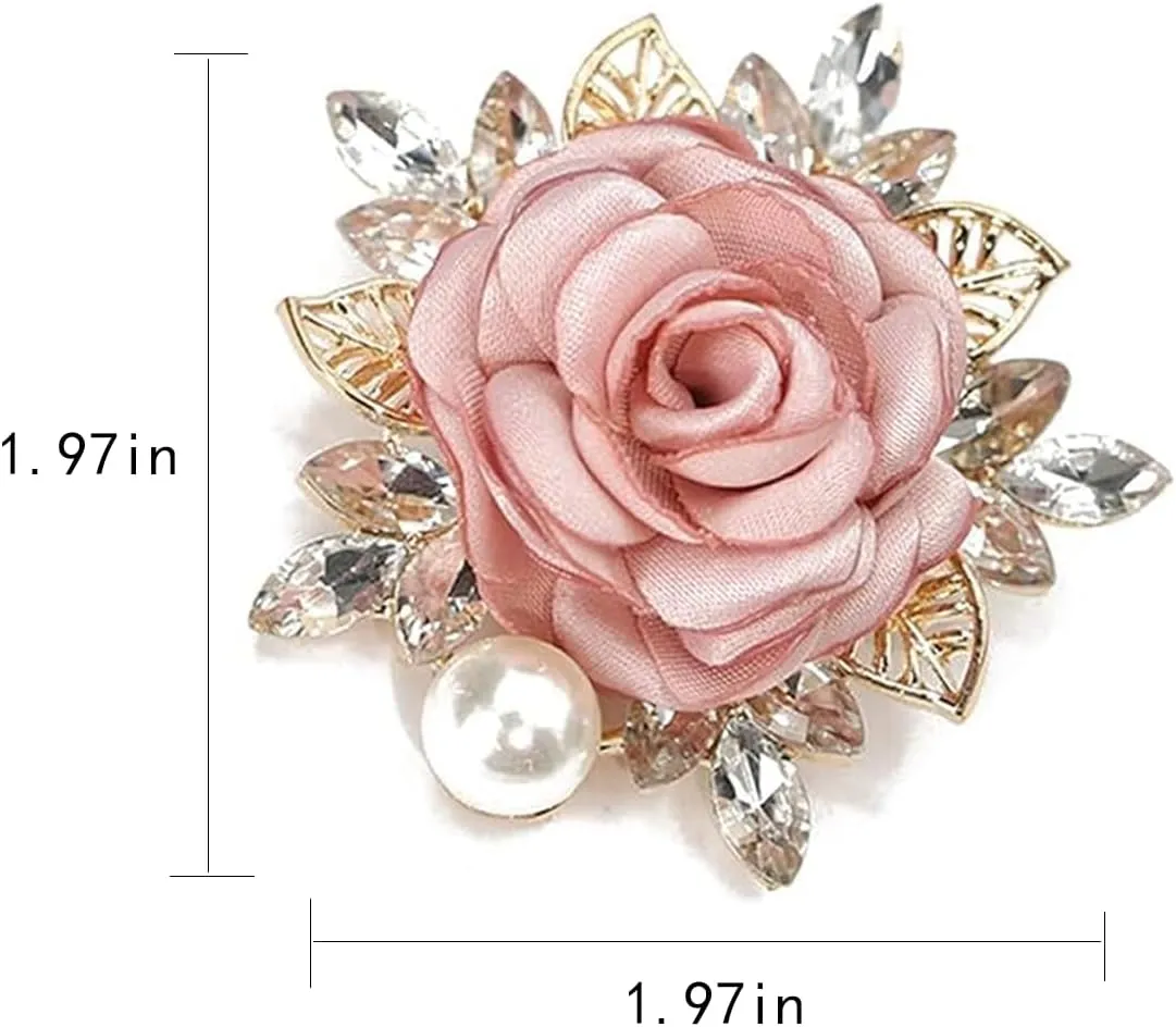 Rose Brooch for Women Elegant Pearl Flower Brooches Handmade Crystal Pearl Pins Fabric Flower Lapel Pin Dress Suit Accessories Wedding Bridal Bouquet Brooch Pin Hairpin