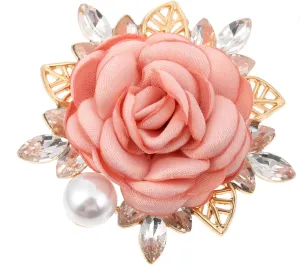 Rose Flower Brooch Pin Elegant Dainty Fabric Rose Flower Large Brooches Lapel Pins Floral Classic Crystal Pearl Fabric Lapel Pin Ceremony Clothes Accessories Jewelry Women Dress