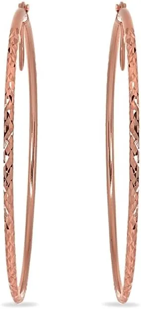 Rose Gold Flash Sterling Silver Diamond-Cut Round Large Hoop Earrings for Women (2x50mm - 70mm Diameter)