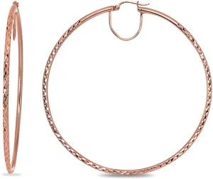 Rose Gold Flash Sterling Silver Diamond-Cut Round Large Hoop Earrings for Women (2x50mm - 70mm Diameter)