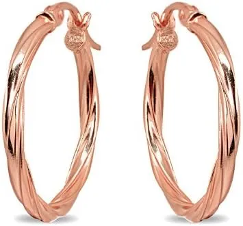 Rose Gold Flash Sterling Silver Twist Round Hoop Earrings for Women (2x15mm - 50mm Diameter)