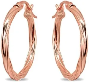Rose Gold Flash Sterling Silver Twist Round Hoop Earrings for Women (2x15mm - 50mm Diameter)