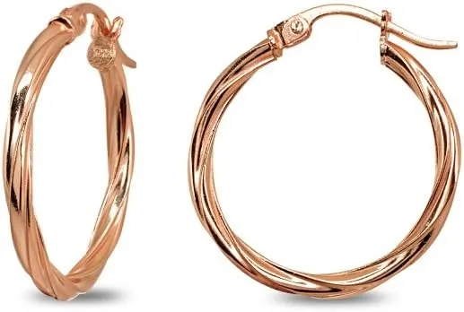 Rose Gold Flash Sterling Silver Twist Round Hoop Earrings for Women (2x15mm - 50mm Diameter)