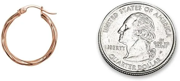 Rose Gold Flash Sterling Silver Twist Round Hoop Earrings for Women (2x15mm - 50mm Diameter)