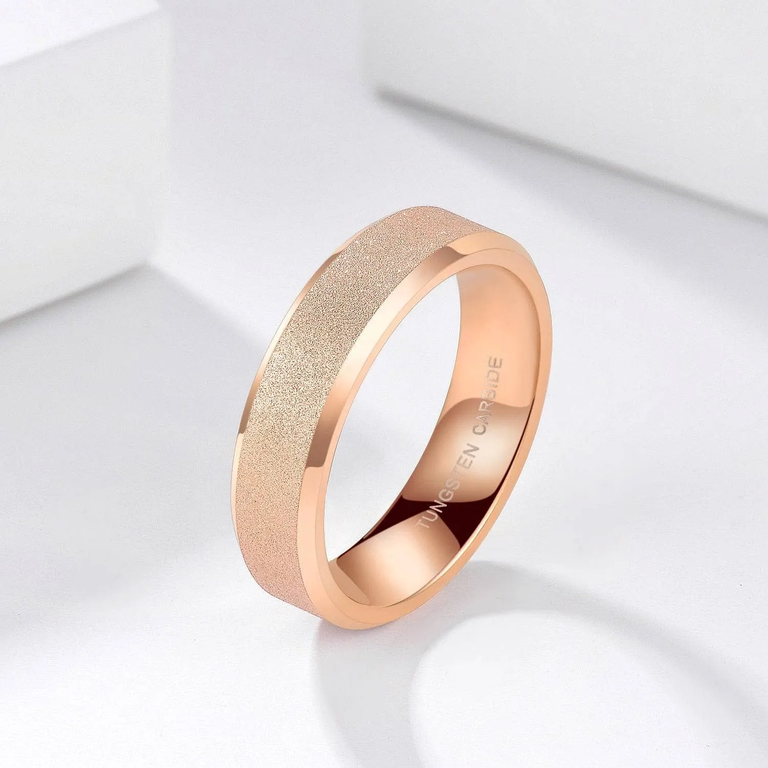 Rose Gold Frosted Men's Tungsten Carbide Wedding Band
