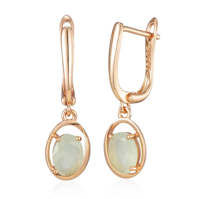 Rose Gold Oval Green Zircon Drop Earrings  Vintage Dangle Earrings