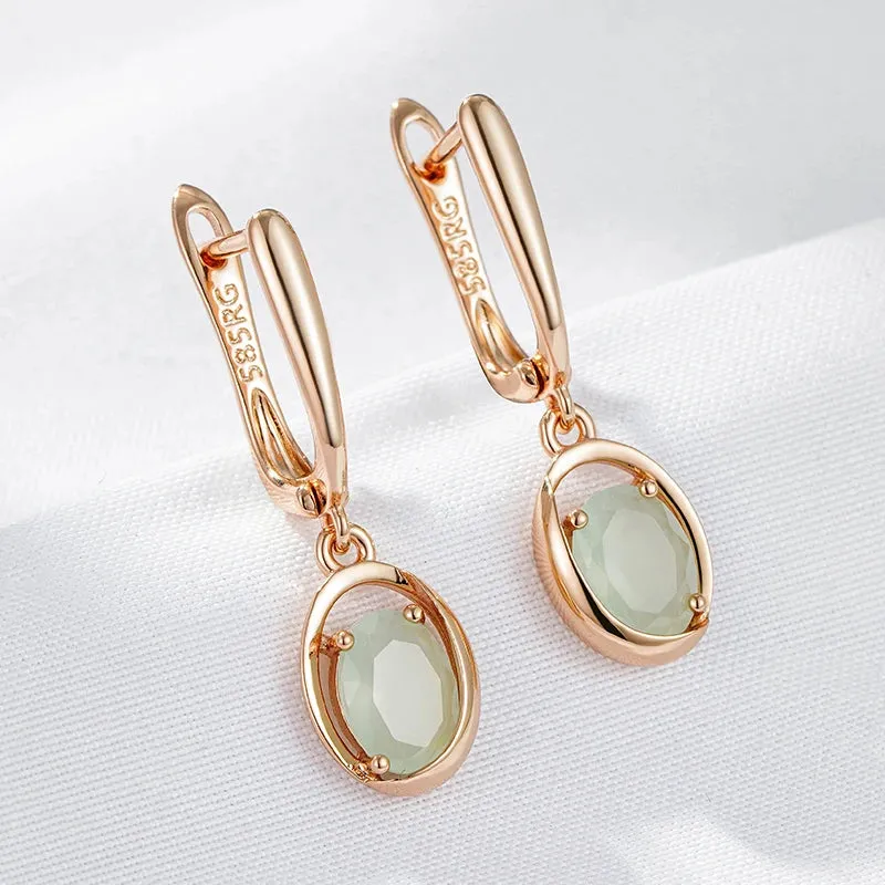 Rose Gold Oval Green Zircon Drop Earrings  Vintage Dangle Earrings