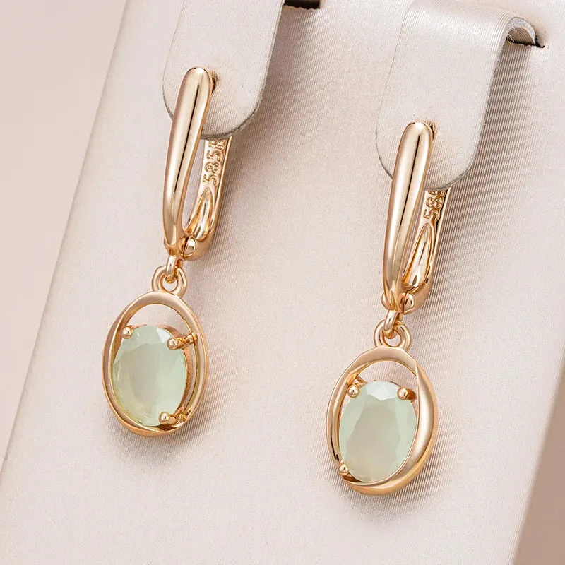 Rose Gold Oval Green Zircon Drop Earrings  Vintage Dangle Earrings