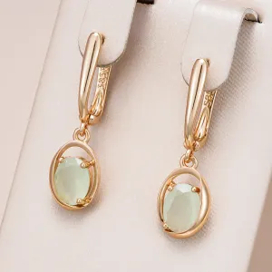 Rose Gold Oval Green Zircon Drop Earrings  Vintage Dangle Earrings