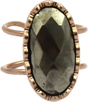 Rose Gold Plated Oval Shape Black Pyrite Handmade Single Stone Rings Gemstone Adjustable Rings Jewelry