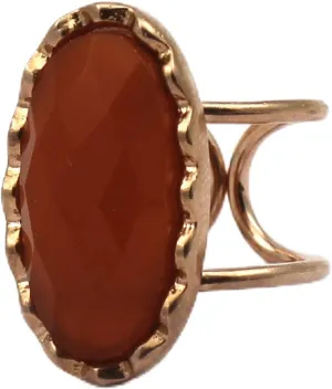 Rose Gold Plated Single Stone Rings Red Onyx Handmade Oval Shape Gemstone Adjustable Rings Jewelry