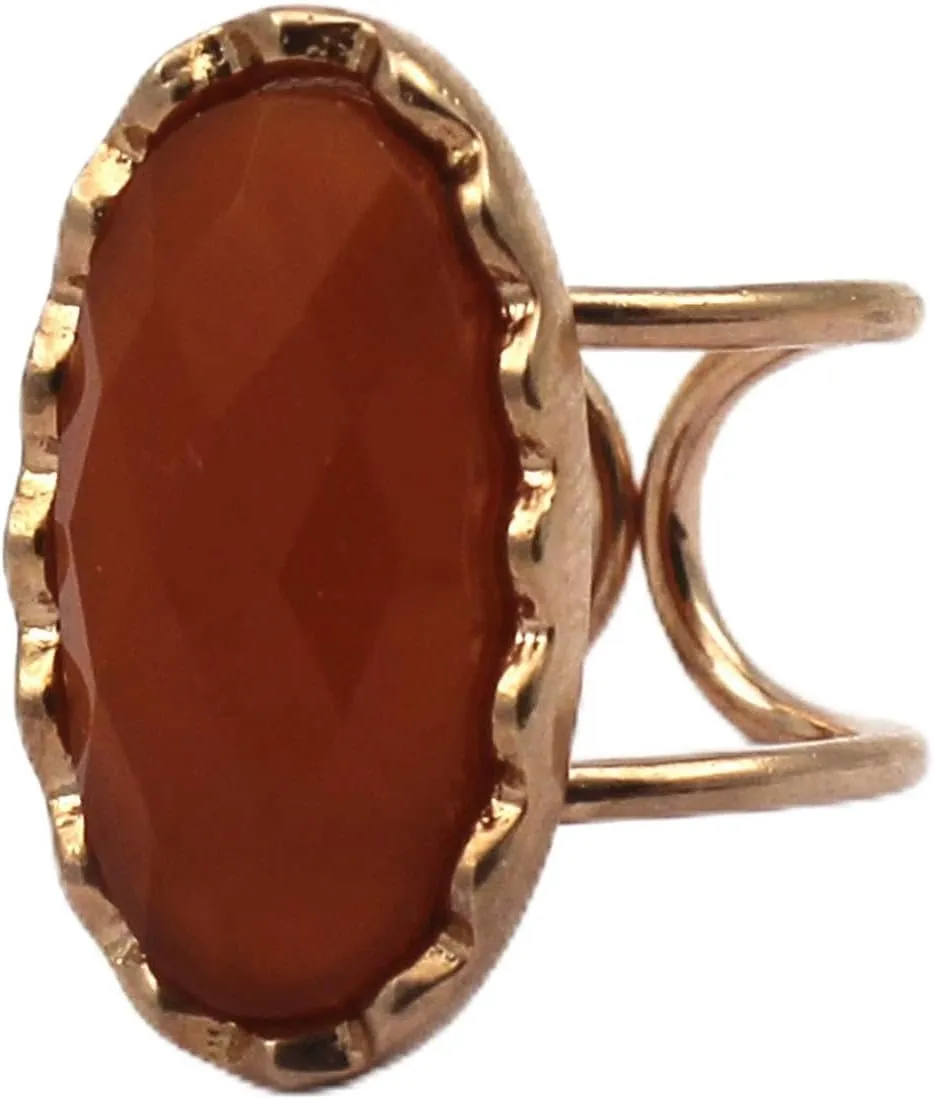 Rose Gold Plated Single Stone Rings Red Onyx Handmade Oval Shape Gemstone Adjustable Rings Jewelry