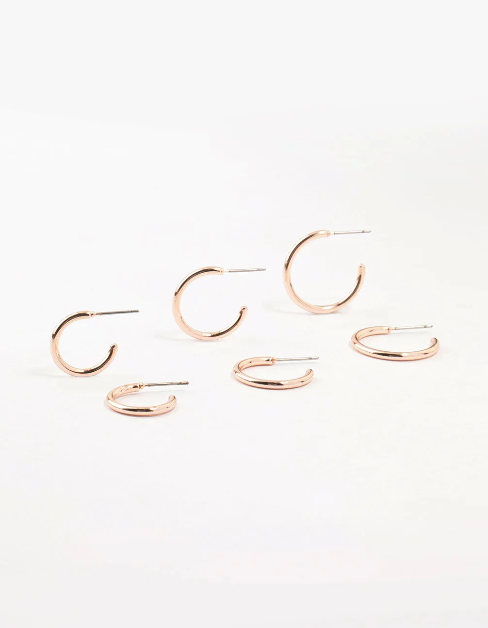 Rose Gold Plated Thin Hoop Earrings 3-Pack
