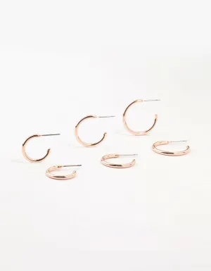 Rose Gold Plated Thin Hoop Earrings 3-Pack