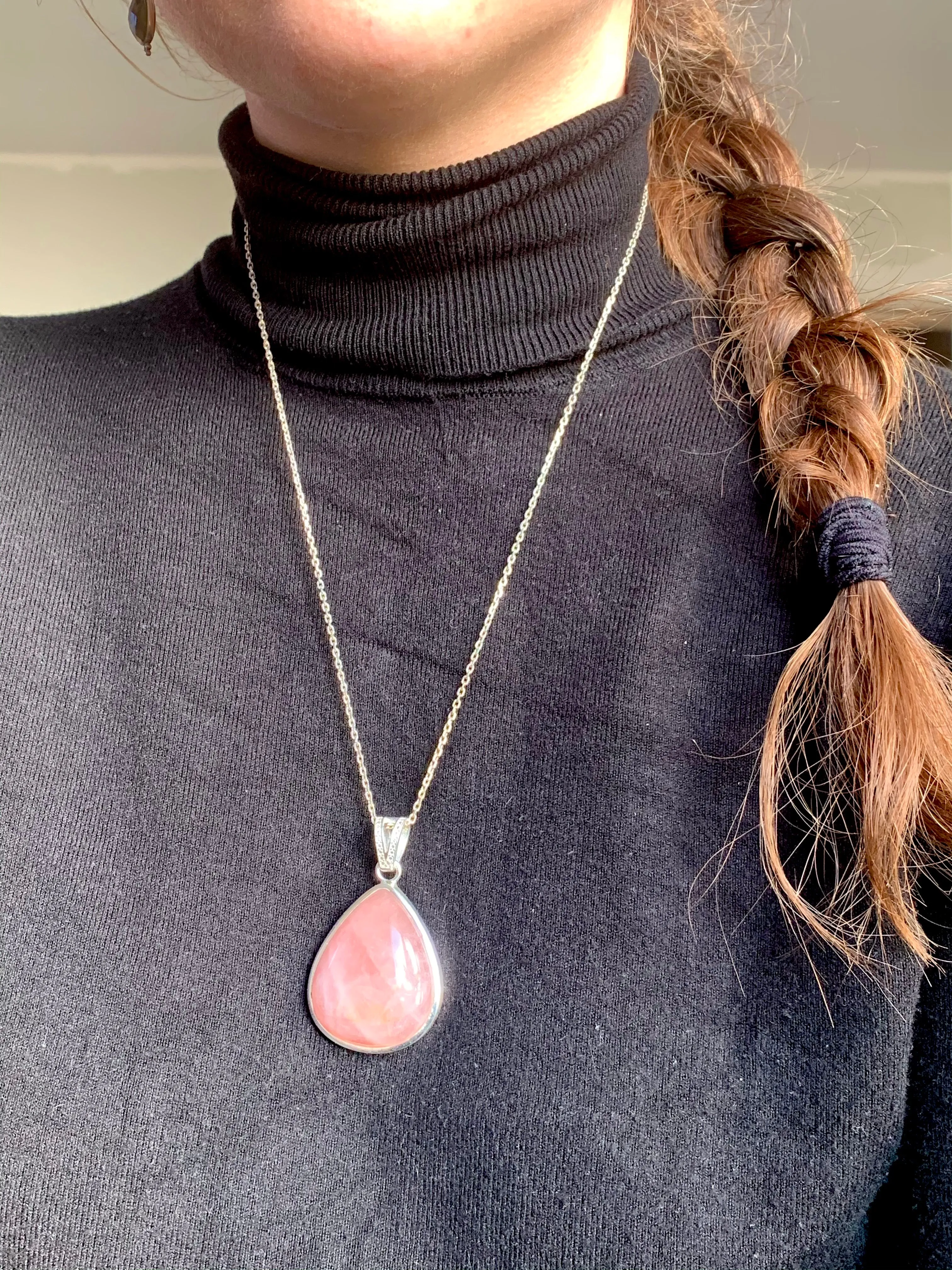 Rose Quartz Clarissa Pendant - Chunky Teardrop (One of a kind)