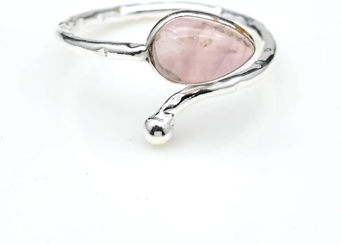 Rose Quartz Pear Gemstone Ring 925 Sterling Silver Ring Natural Rose Quartz Cabochon Ring Bridesmaid Ring Jewelry Present For Her