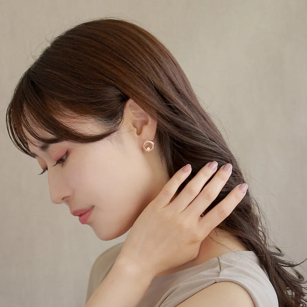 Rose Silver Inlaid Circle Studs