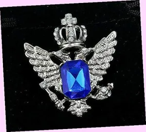 Royal Crown Wings Silver Cross Rhinestone Jewel Retro Vintage Brooch Blue Rhinestone Brooch Pin for Women
